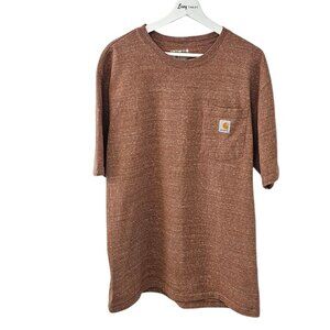 Carhartt Mens Loose Fit T-Shirt, Crew Neck, Orange Red Heathered, Cotton, Size L